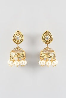 Gold Finish Kundan Polki Dangler Earrings