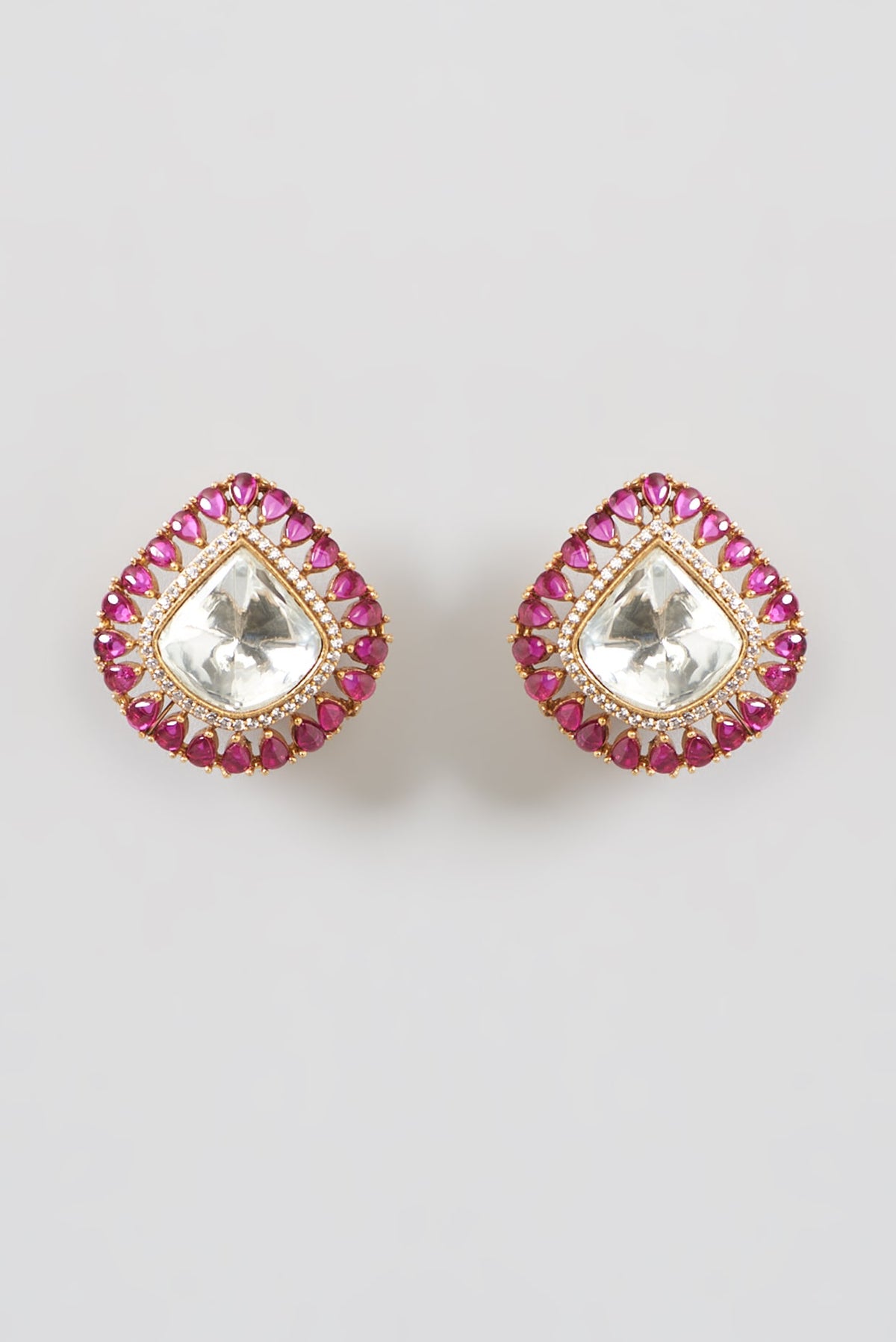 Gold Finish Kundan Polki Stud Earrings