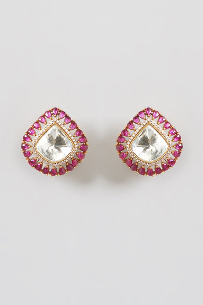 Gold Finish Kundan Polki Stud Earrings