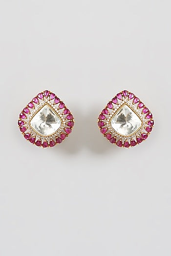 Gold Finish Kundan Polki Stud Earrings
