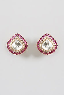 Gold Finish Kundan Polki Stud Earrings
