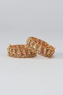 Gold Finish Temple Bangles (Set of 2)