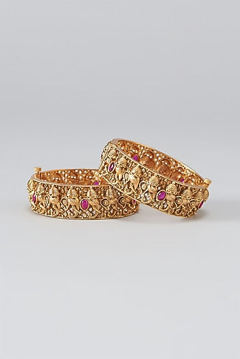Gold Finish Temple Bangles (Set of 2)