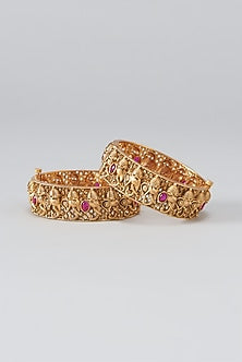 Gold Finish Temple Bangles (Set of 2)
