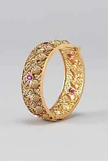 Gold Finish Temple Bangles (Set of 2)