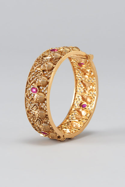 Gold Finish Temple Bangles (Set of 2)