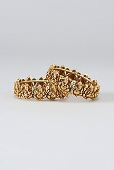 Gold Finish Ganesha Motif Temple Bangles (Set of 2)