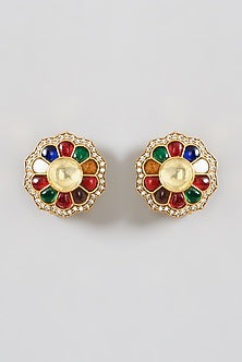 Gold Finish Navratan Stud Earrings
