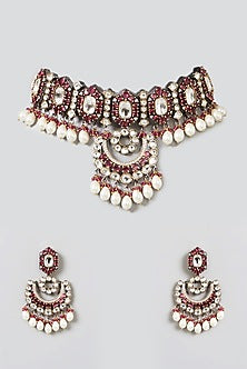 Two Tone Finish Kundan Polki Choker Necklace Set