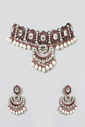 Two Tone Finish Kundan Polki Choker Necklace Set