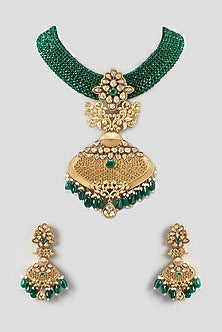 Gold Finish Kundan Polki Long Necklace Set