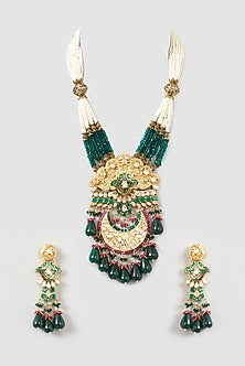 Gold Finish Kundan Polki Long Necklace Set