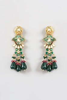 Gold Finish Kundan Polki Long Necklace Set