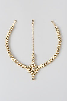 Gold Finish Kundan Polki Mathapatti