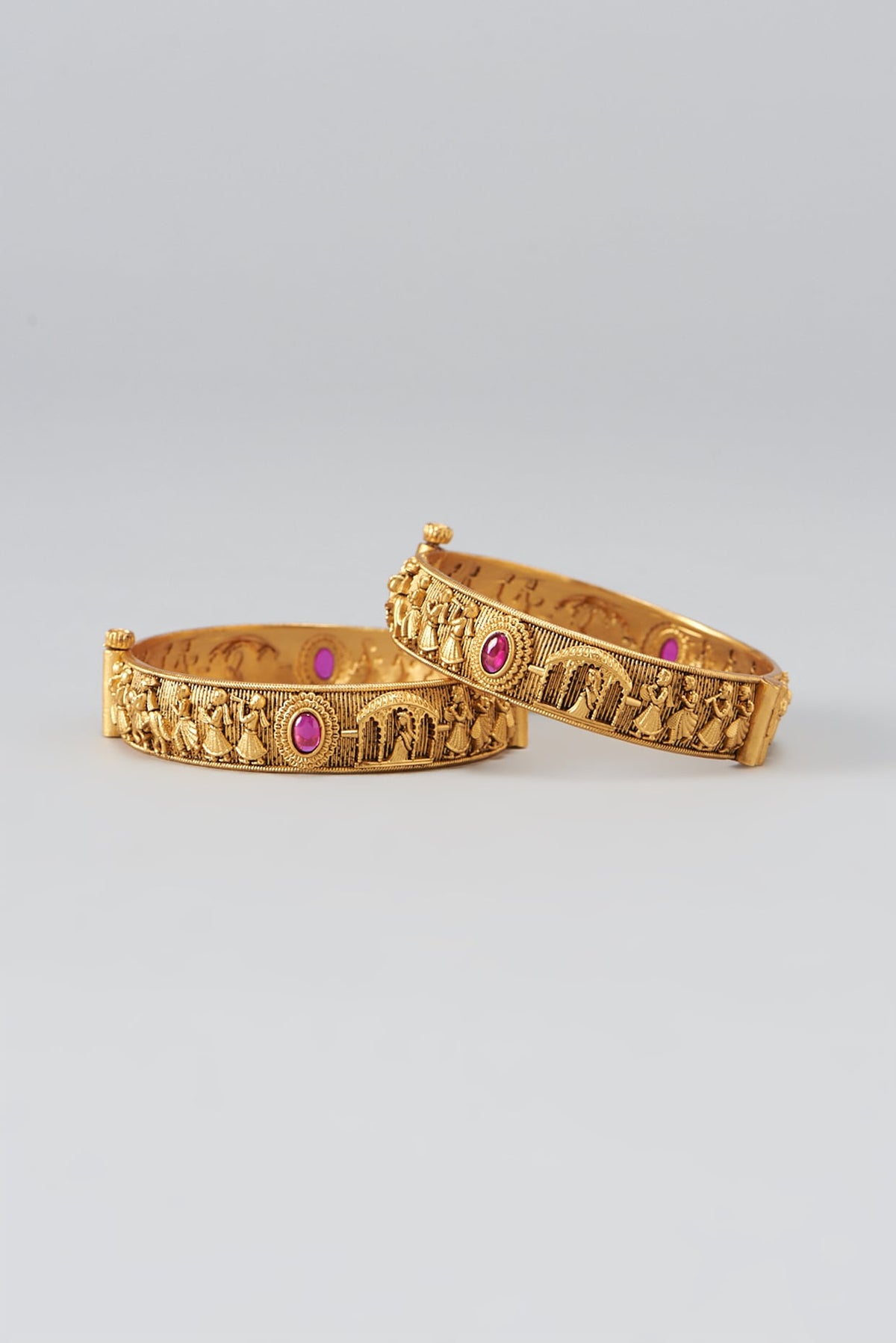 Gold Finish Temple Bangles (Set Of 2)