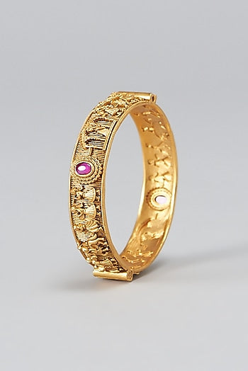 Gold Finish Temple Bangles (Set Of 2)