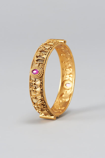 Gold Finish Temple Bangles (Set Of 2)