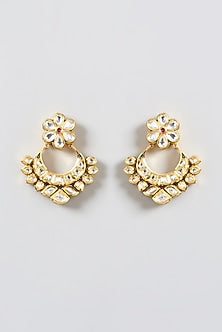 Gold Finish Kundan Polki Chandbali Earrings