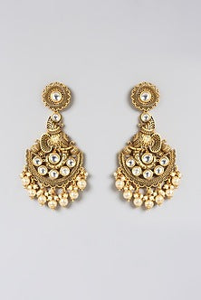 Gold Finish Kundan Polki Temple Dangler Earrings