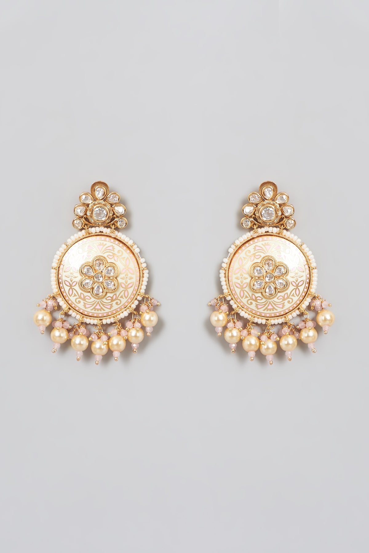Gold Finish Pearls Enameled Dangler Earrings