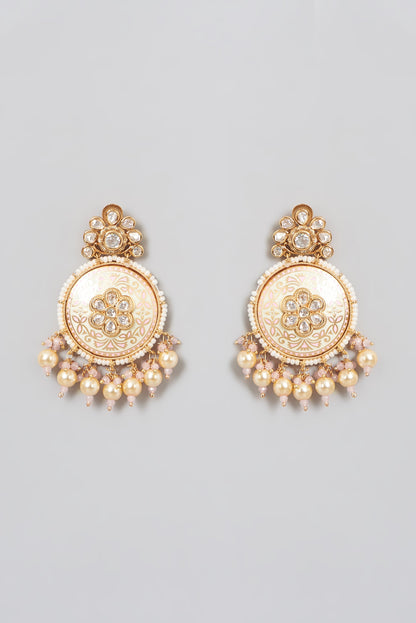 Gold Finish Pearls Enameled Dangler Earrings