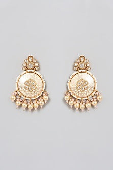Gold Finish Pearls Enameled Dangler Earrings