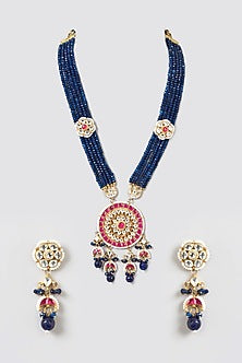 Gold Finish Kundan Polki Long Necklace Set