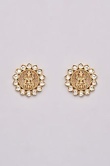 Gold Finish Kundan Polki Stud Earrings