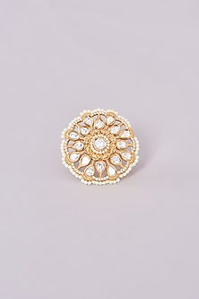 Gold Finish Kundan Polki & White Stone Ring
