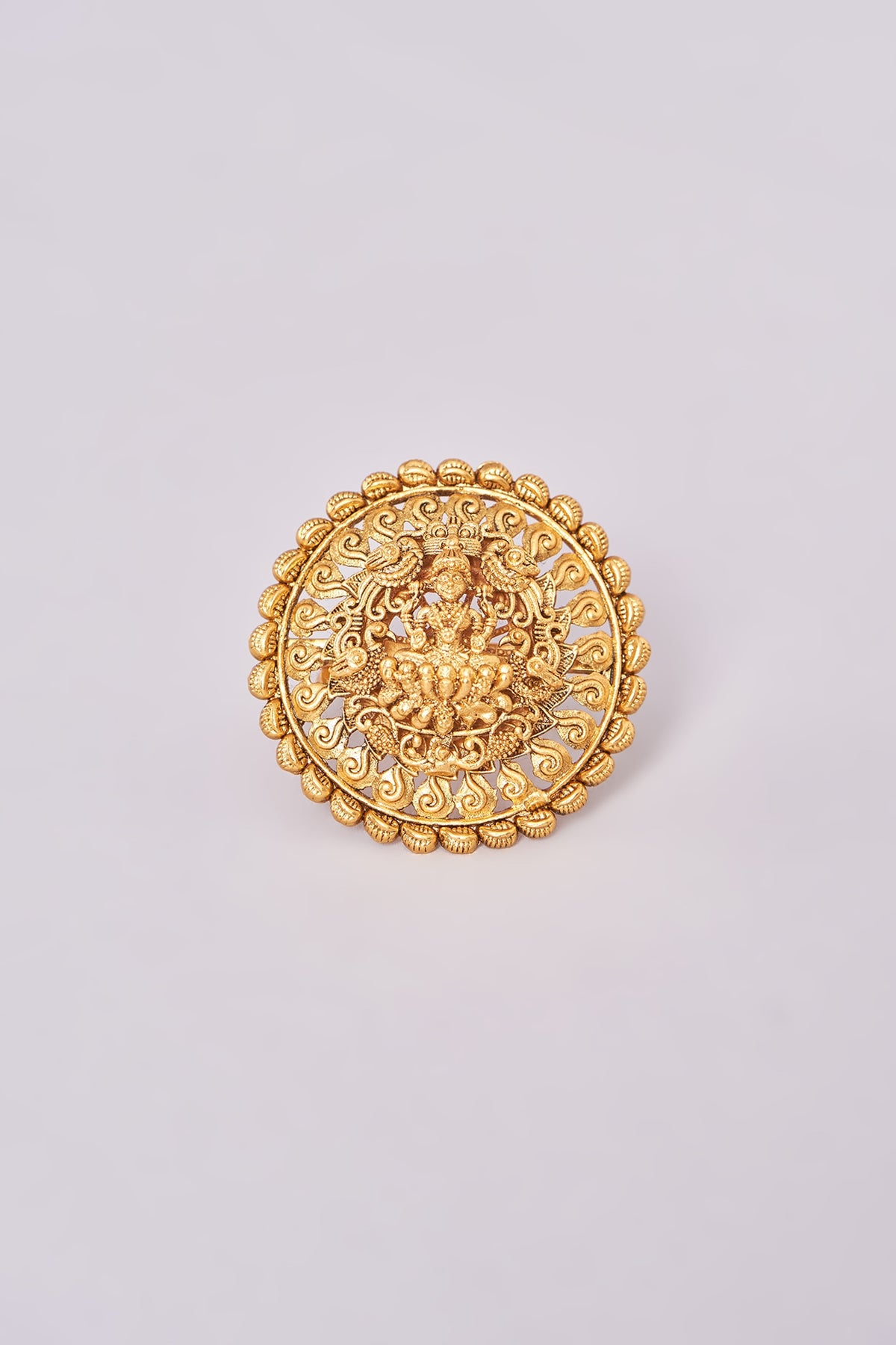 Gold Finish Motif Temple Ring