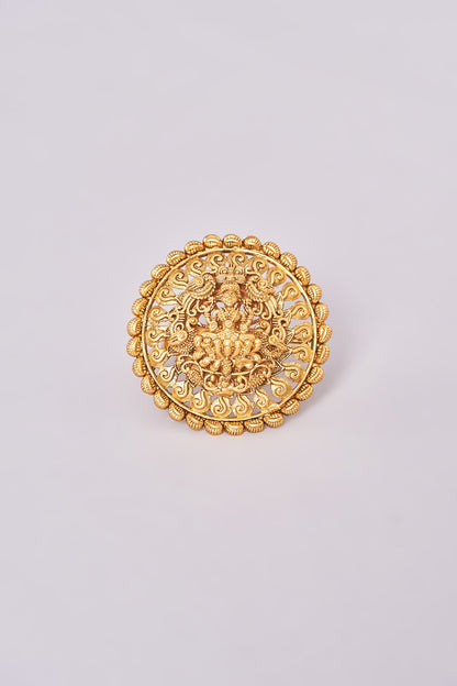 Gold Finish Motif Temple Ring