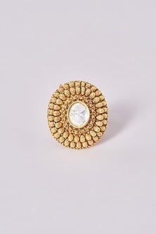 Gold Finish Kundan Polki Ring