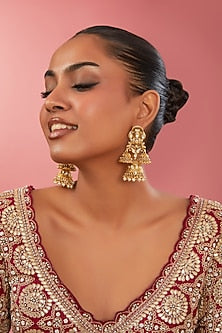 Gold Finish Kundan Polki Dangler Earrings
