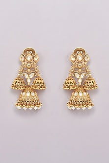 Gold Finish Kundan Polki Dangler Earrings