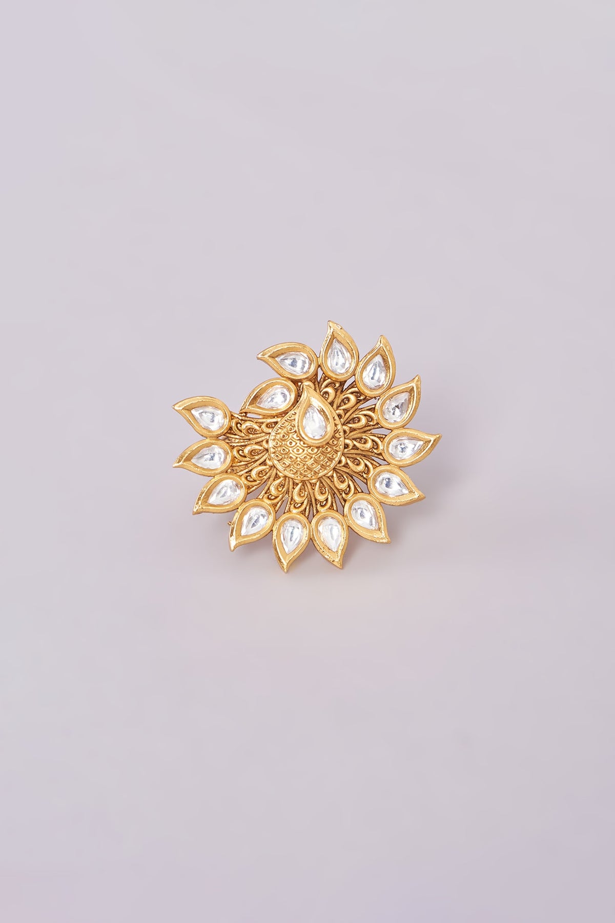 Gold Finish Kundan Polki Ring