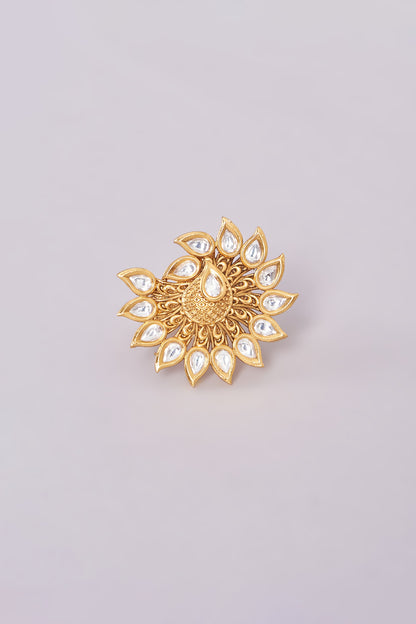 Gold Finish Kundan Polki Ring