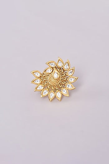 Gold Finish Kundan Polki Ring