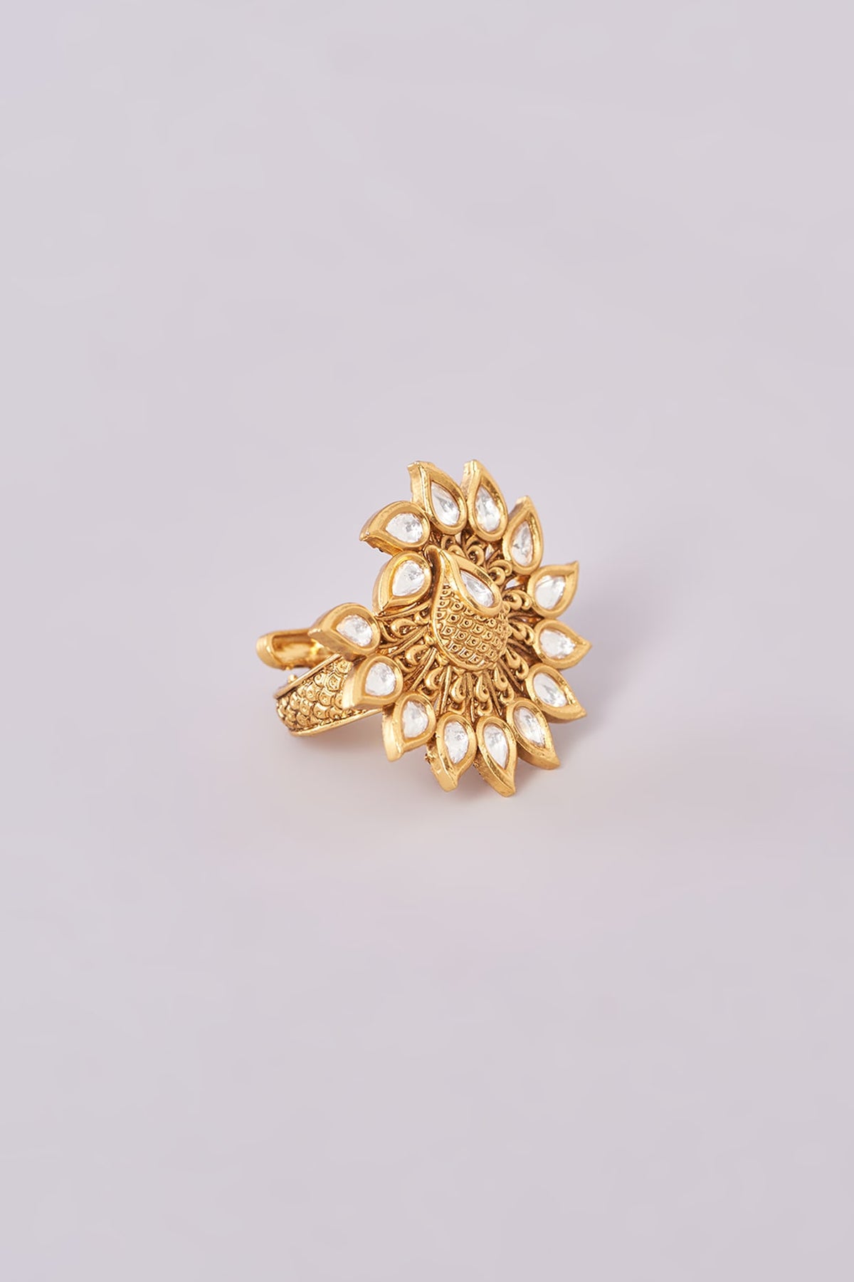 Gold Finish Kundan Polki Ring