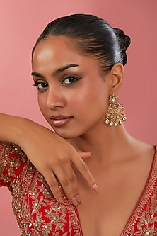 Two-Tone Finish Kundan Polki & Pearl Chandbali Earrings