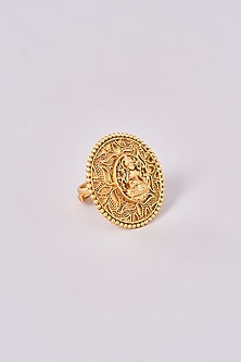 Gold Finish Motif Temple Ring