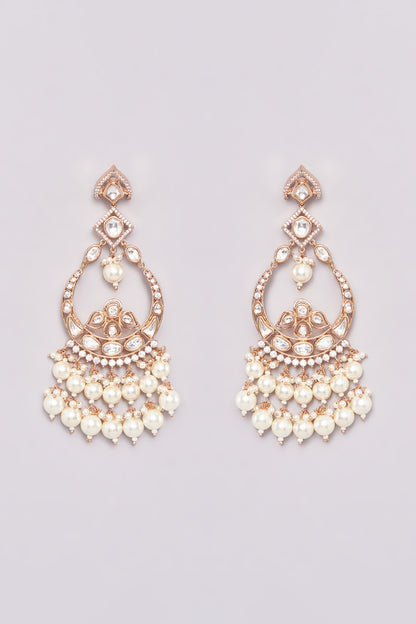 Gold Finish Kundan Polki & Pearl Dangler Earrings