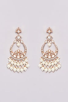 Gold Finish Kundan Polki & Pearl Dangler Earrings