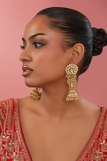 Gold Finish Kundan Polki Floral Dangler Earrings