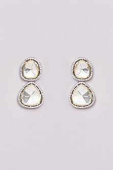 White Finish Kundan Polki & Zircon Dangler Earrings
