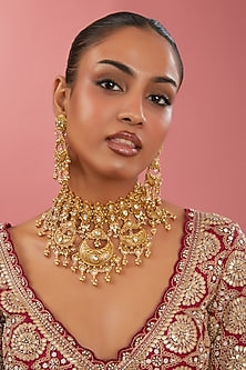 Gold Finish Kundan Polki Choker Necklace Set