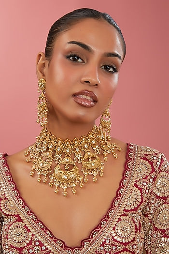 Gold Finish Kundan Polki Choker Necklace Set