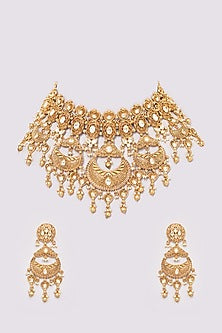 Gold Finish Kundan Polki Choker Necklace Set