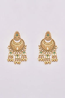 Gold Finish Kundan Polki & Green Stone Choker Necklace Set