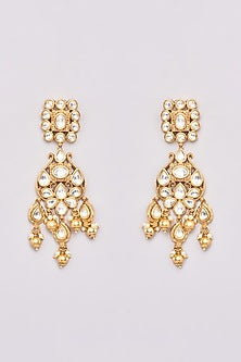 Gold Finish Kundan Polki & White Beaded Long Necklace Set