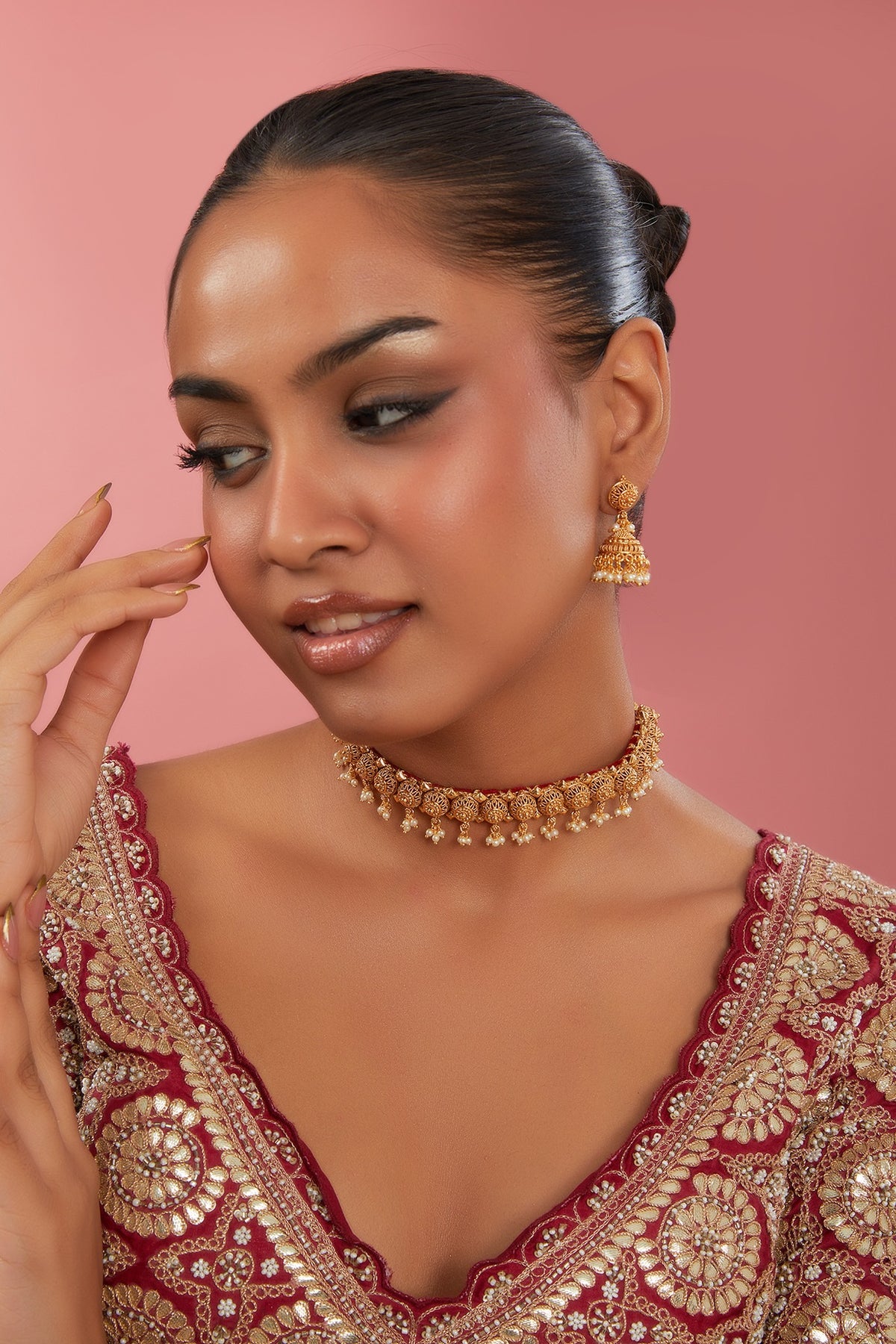 Gold Finish Temple Choker Necklace Set